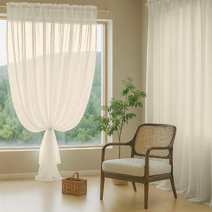 Cream Sheer Curtains for Window 72 inches Long 2 Panels Set, Soft Airy Modern - Image 8
