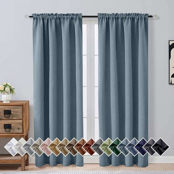 OVZME Stone Blue Blackout Curtains by OVZME