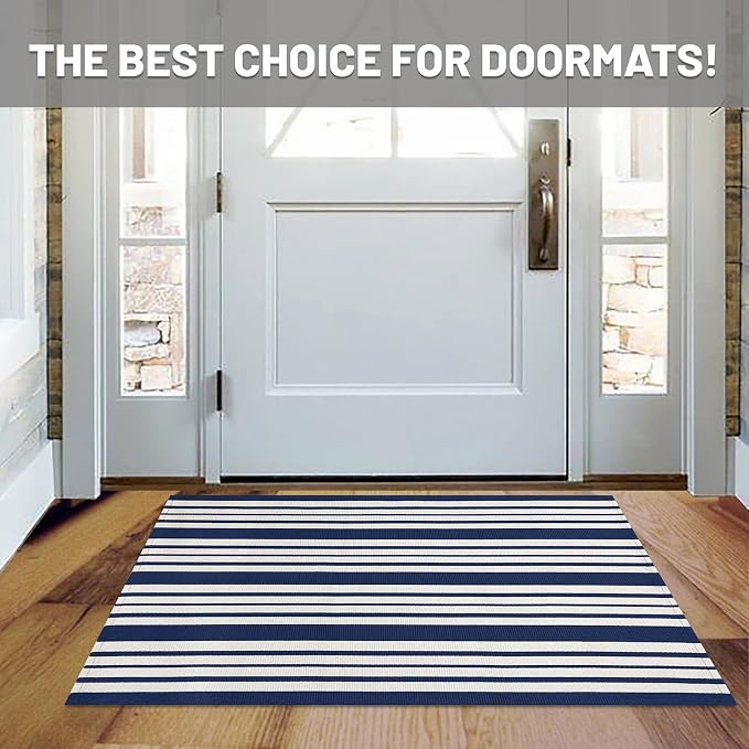 IOHOUZE Navy and White Striped Rug 2.3'x3.6' Front Door Rugs Outdoor, Small - Image 9