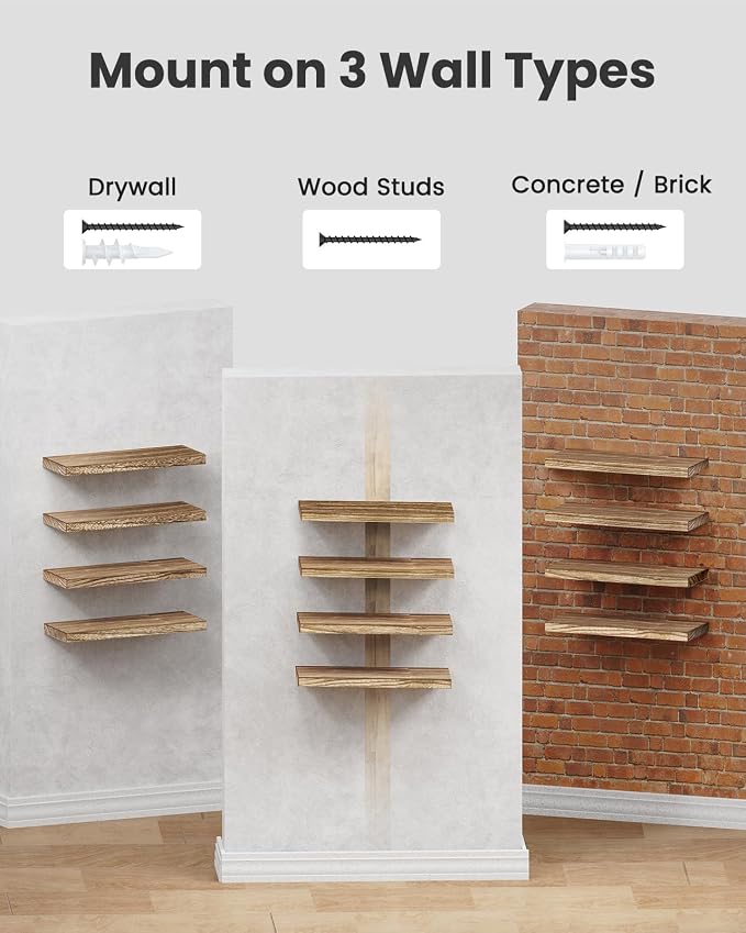 AMADA HOMEFURNISHING Floating Shelves, Paulownia Wood Wall Shelves - Image 5