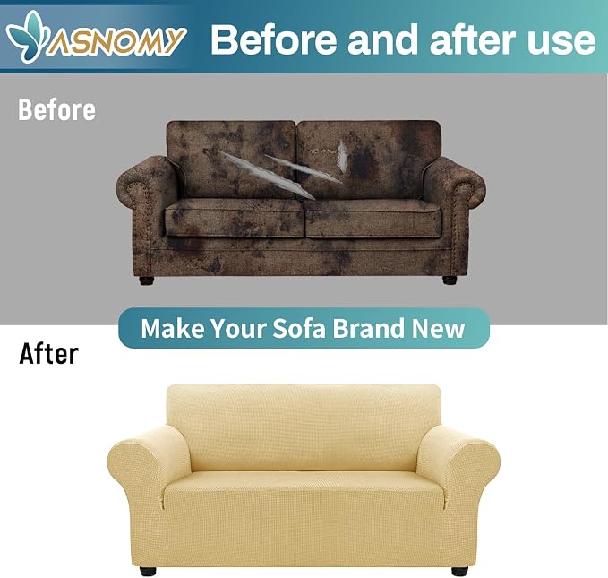 Asnomy Sofa Covers for 2 Cushion Couch Stretch loveseat Covers Slipcovers - Image 7