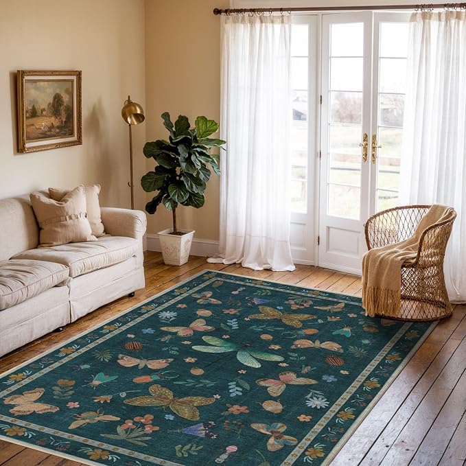 Rugxara 3x5 Rug for Entryway Bedroom, Floral Vintage Retro Boho Throw Rug - Image 3