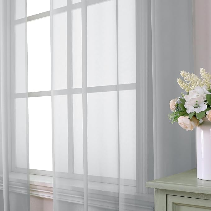 Aiyufeng Light Grey Sheer Window Curtains 84 Inches Long 2 PCS- Rod Pocket - Image 2