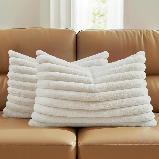 FUTEI Cream White Decorative Throw Pillow Covers Set of 2, 12x20 Inch Soft by FUTEI