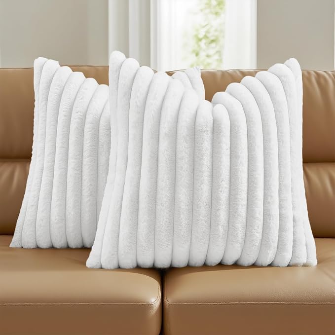 FUTEI White Decorative Throw Pillow Covers Set of 2, 26x26 Inch Soft Fluffy by FUTEI