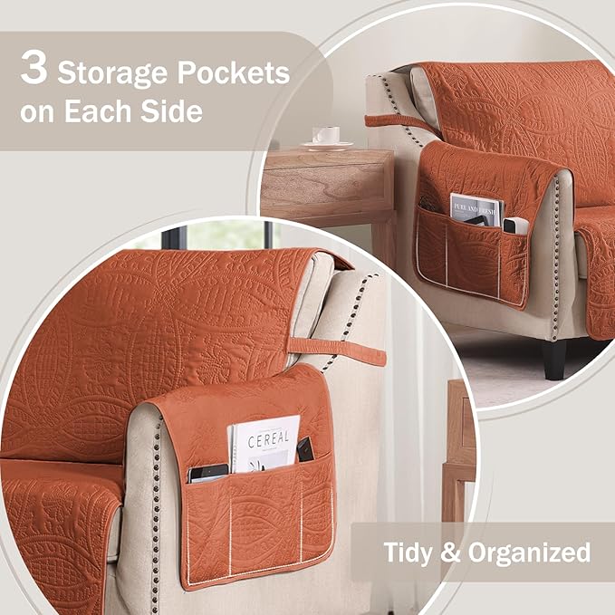 Orange Quilted Recliner Covers, Waterproof Recliner Chair Covers, Lazy Boy - Image 4