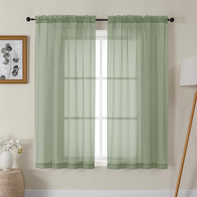 Gwine Sage Green Sheer Curtains 63 Inch Length by Gwine