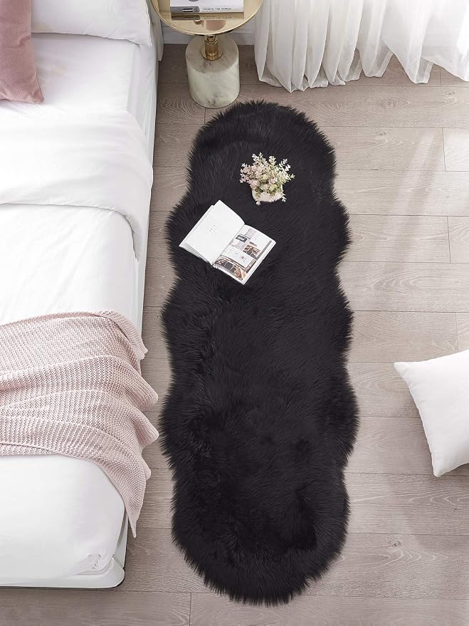 SERISSA Ultra Soft Fluffy Rug Black Faux Sheepskin Fur Area Rug Shaggy Couch - Image 2