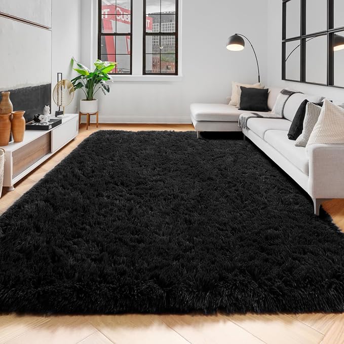 Amdrebio Black Area Rugs for Bedroom, Large Fluffy Rug for Living Room Decor - Image 8