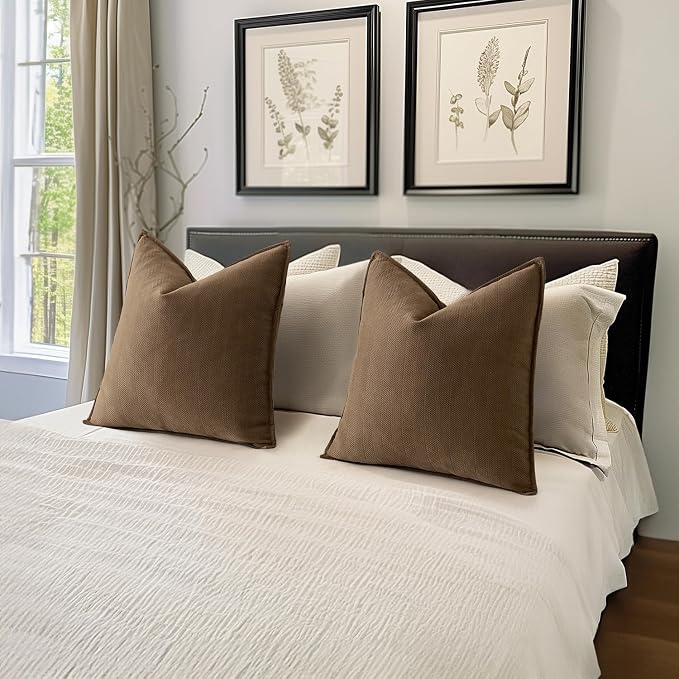 MIULEE Pack of 2 Dark Brwon Decorative Pillow Covers 18x18 Inch Soft Chenille - Image 5