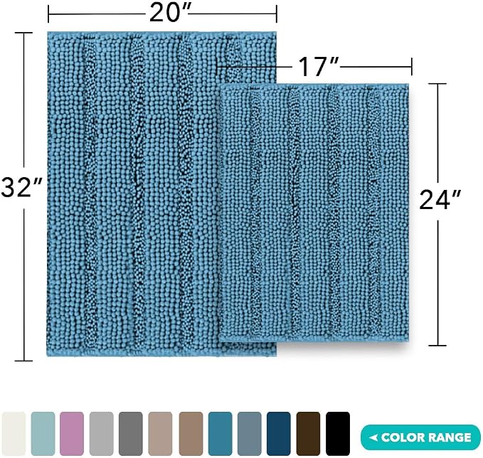 Turquoize Chenille Bathroom Rugs Set - Image 2