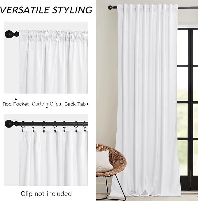 RYB HOME Pure White Velvet Curtains 96 inches - Image 3