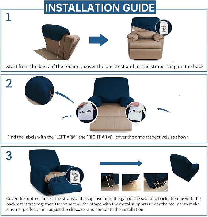 YEMYHOM 4 Pieces Stretch Recliner Slipcover Latest Jacquard Recliner Chair Cover - Image 6