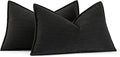 MIULEE Pack of 2 Black Decorative Lumbar Pillow Covers 12x20 Inch Soft Chenille by MIULEE