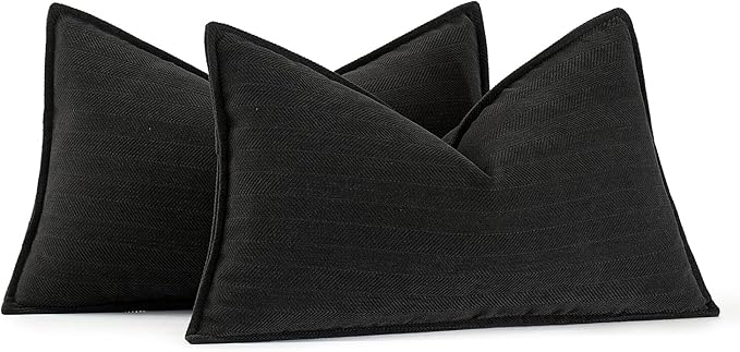 MIULEE Pack of 2 Black Decorative Lumbar Pillow Covers 12x20 Inch Soft Chenille by MIULEE