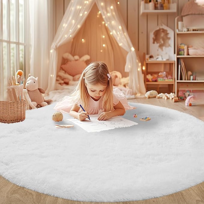 Round Area Rug for Living Room: White Shag Rugs for Bedroom- 7x7 Feet Fluffy - Image 5