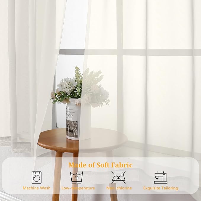 Gwine Extra Long Ivory Sheer Curtains 120 Inches Long 2 Panels Set, Voile Light - Image 6