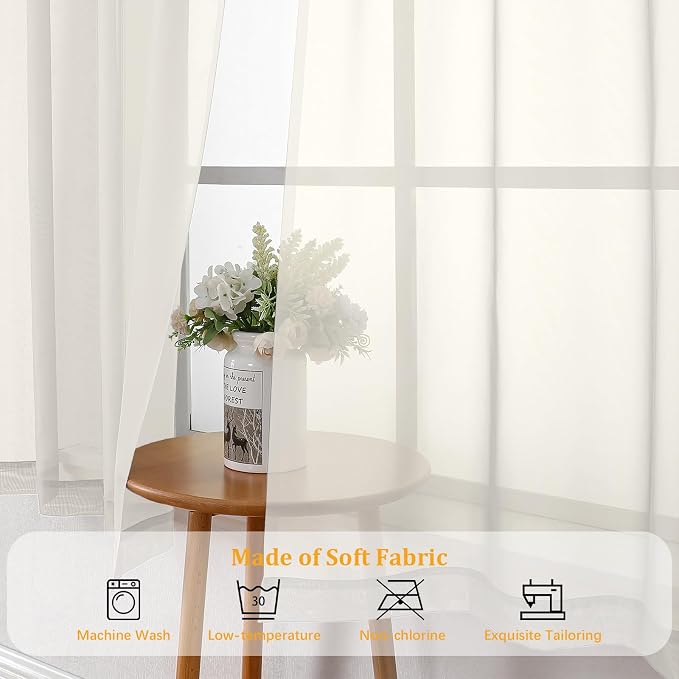 Gwine Ivory Sheer Curtains 96 Inches Long 2 Panels, Elegant Window Treatments - Image 6