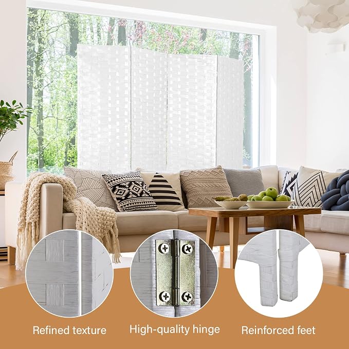 Room Divider Wood Screen Wood Mesh Woven Design Room Divider Folding Portable - Image 4