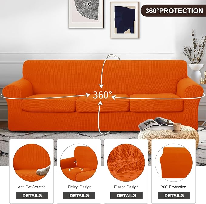 U-NICE HOME 4 Pieces Oversized Stretch Couch Cover Sofa Cover Washable Slipcover - Image 4