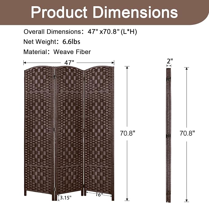 Rose Home Fashion 6 ft Tall Room Divider, Room Dividers and Folding Privacy - Image 3