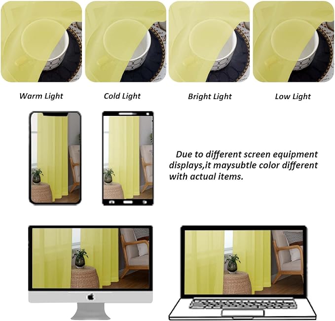 Chyhomenyc Lemon Sheer Curtains 84 Inches Long 2 Panels Set, Light Filtering - Image 8
