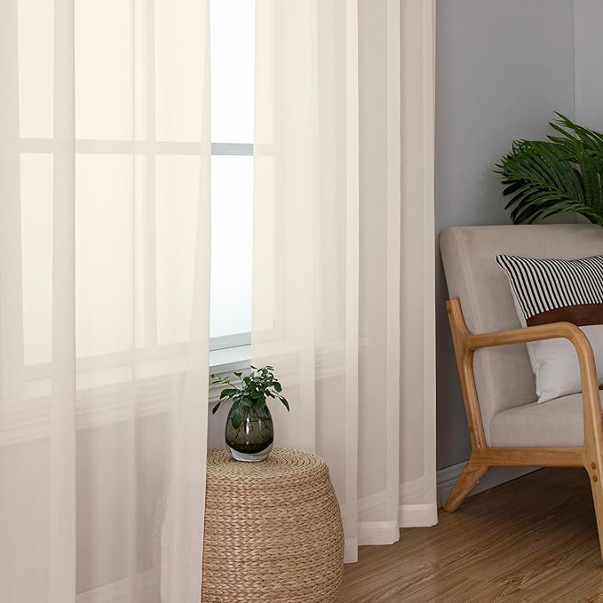 OWENIE Sheer Curtains 72 Inches Long 2 Panels Set, Light Filtering Sheer - Image 8