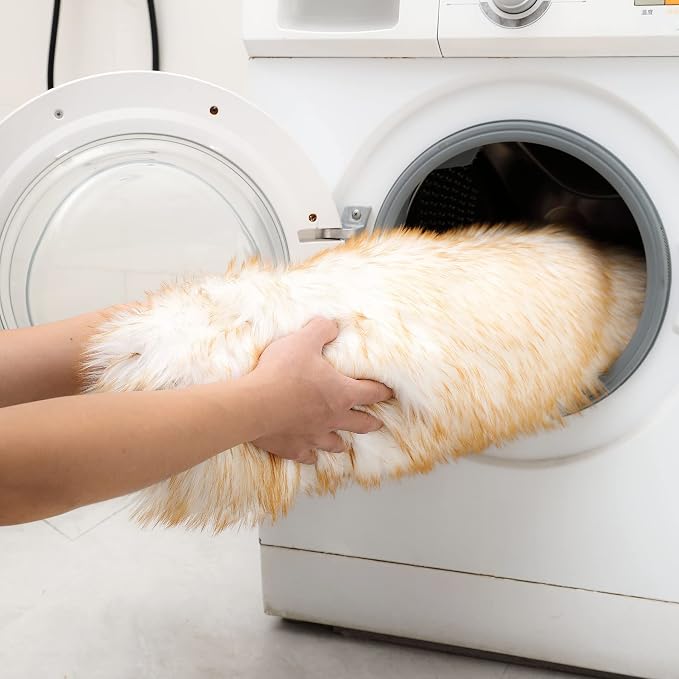 Fluffy Faux Fur Rug White Yellow Sheepskin Area Rug, 4x6 Ft Ultra Soft Shaggy - Image 8