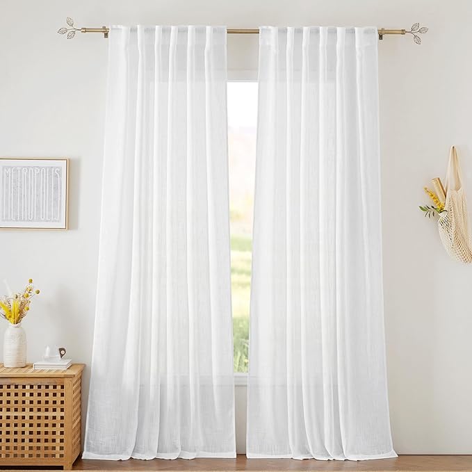 RYB HOME White Sheer Curtains for Bedroom, Semi Sheer Privacy Curtains & Drapes by RYBHOME