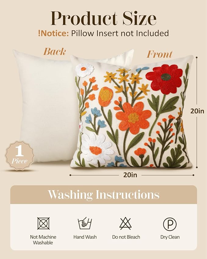 Embroidered Throw Pillow Cover 20x20 Inch - Image 4
