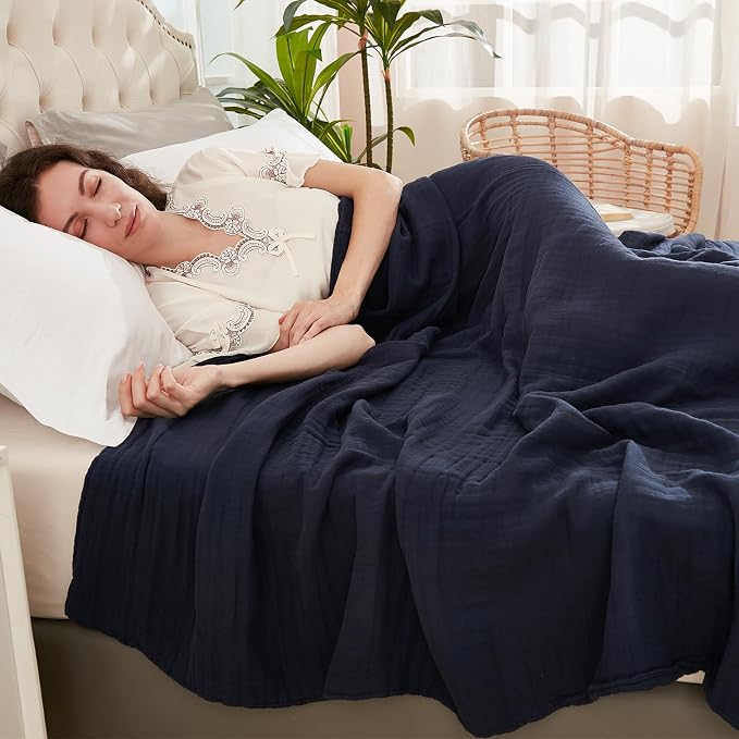 EMME Cotton Throw Blanket for Couch Soft Muslin Blankets 50"x60" Lightweight - Image 2
