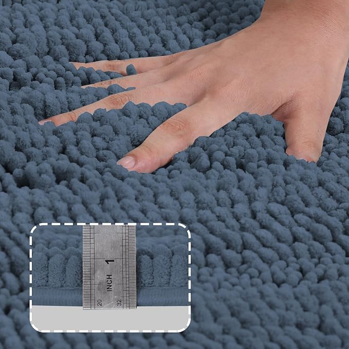 Turquoize Chenille Bath Rugs Shaggy Bathroom Rugs Non Slip Bath Mat - Image 3