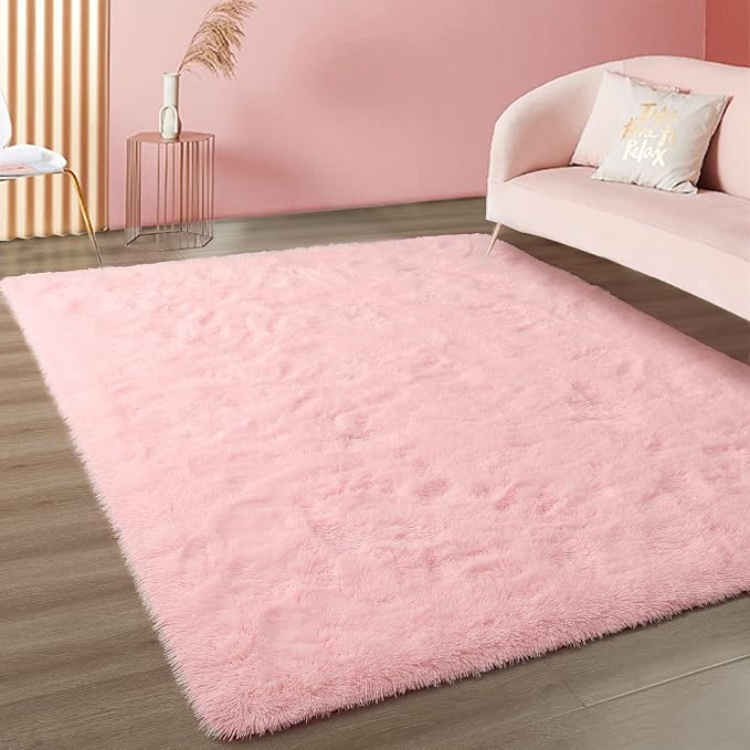 Merelax Pink Area Rugs for Living Room Bedroom Girls, 4x6 Soft Fluffy Fuzzy by Merelax