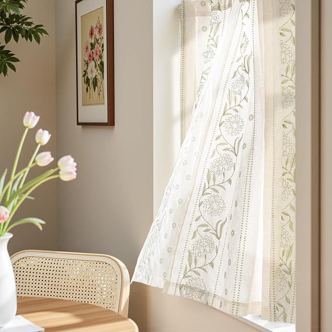 jinchan Winslow Linen Curtains 45 Inch Length Small Window Curtains Embroidered - Image 2