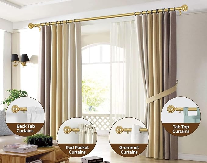 KAMANINA Gold Curtain Rod 72 to 144 Inch, Telescoping Single Drapery Rods - Image 4