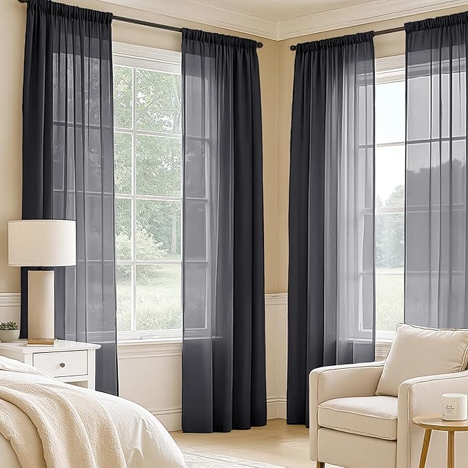 MIULEE Black Sheer Curtains 72 Inches Long, 4 Panels Set, Light Filtering - Image 2