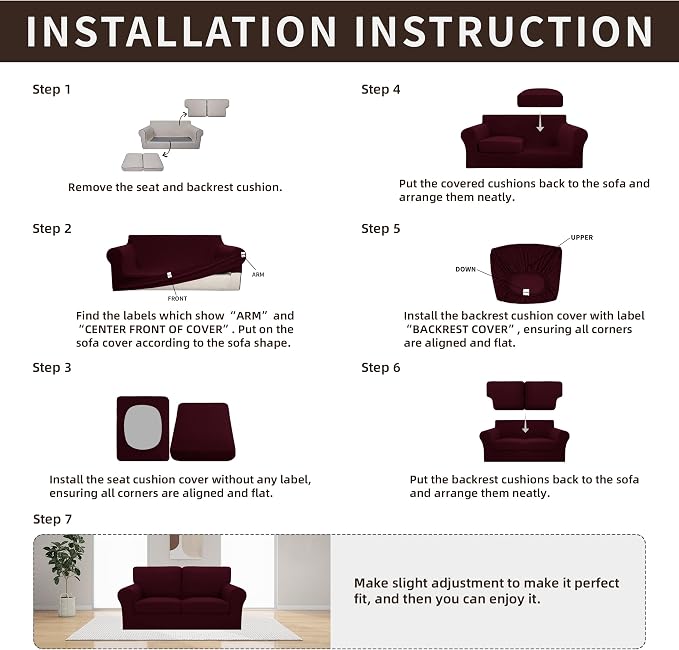 Easy-Going 5 Pieces Stretch Loveseat Cover Washable Loveseat Slipcover Set - Image 7