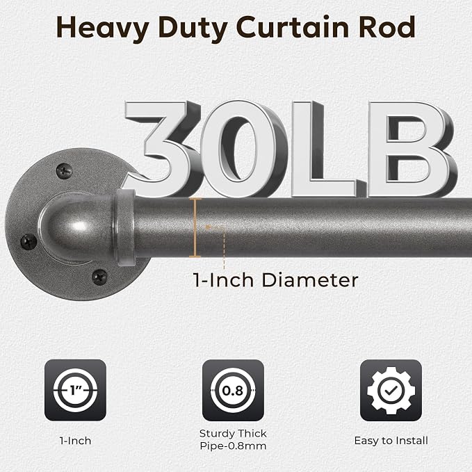Zeerobee Curtain Rods for Windows 66 to 120, 1 Inch Industrial Wrap Around Grey - Image 4