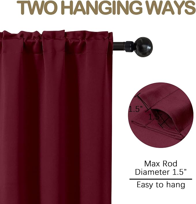 OVZME Christmas Burgundy Kitchen Curtains 36 Inch Length, Thick Solid Small - Image 4