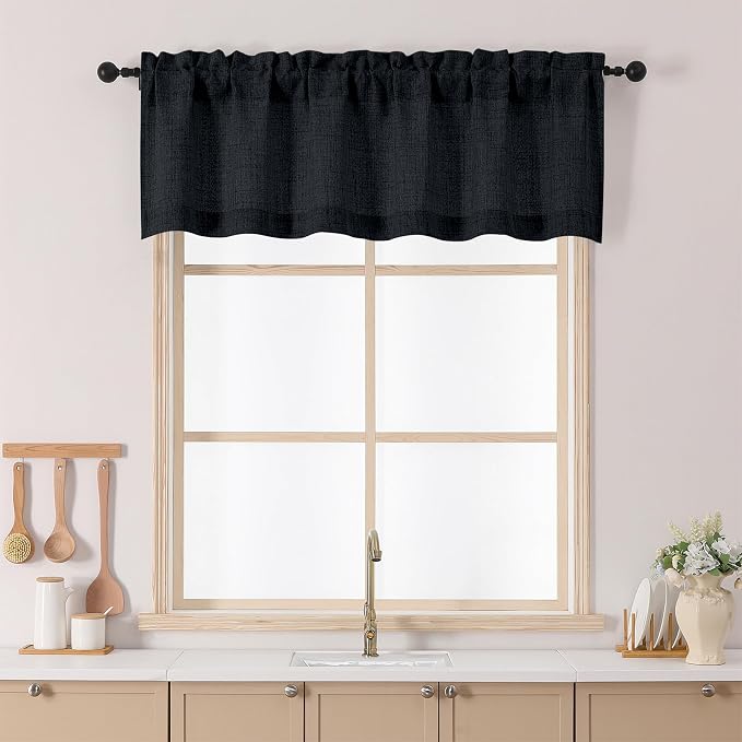Chyhomenyc Black Valance for Windows, Light Filtering Textured Small Kitchen by Chyhomenyc
