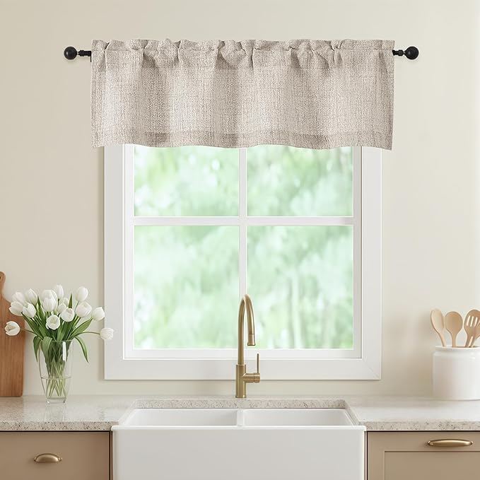 Valances for Windows, Light Filtering Faux Linen Textured Small Short Window by WelvetBLK