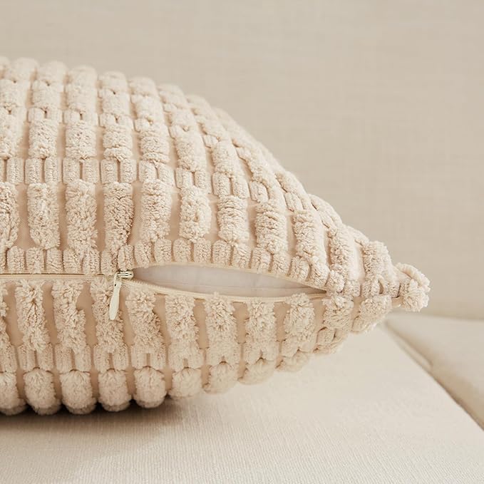 Fancy Homi 4 Packs Beige Decorative Throw Pillow Covers 20x20 Inch - Image 4