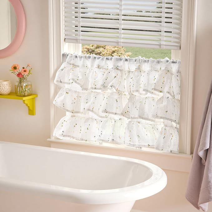 jinchan Ruffled Valance for Windows 18 Inch Mini Pom-Pom Voile Valance Curtains - Image 4