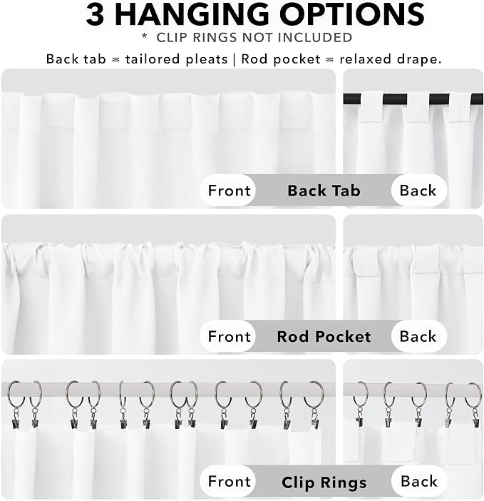 Deconovo Semi 50% Light Blocking Pure White Curtains - Image 2