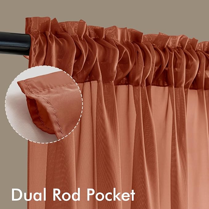 MIULEE Burnt Orange Sheer Curtains 63 Inches Long, 4 Panels Set, Light - Image 3