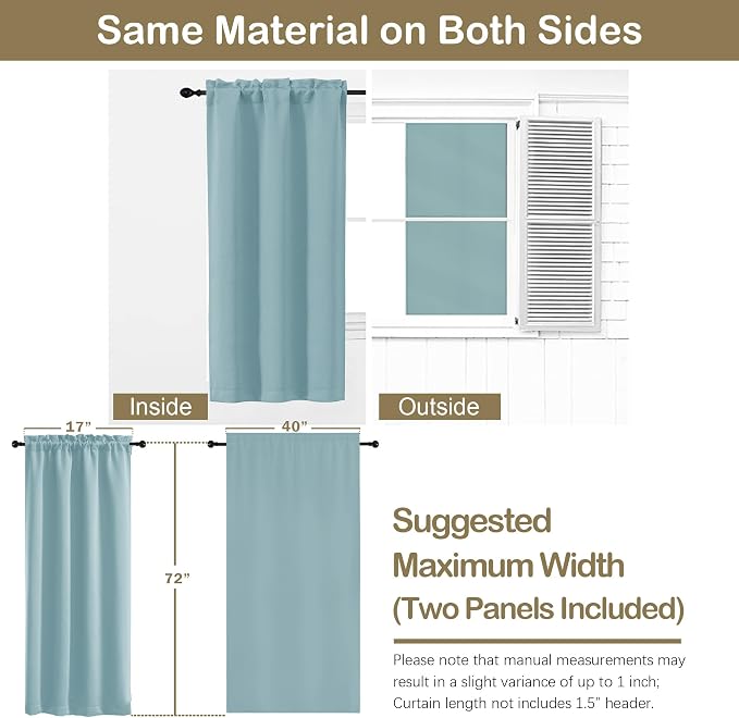 OVZME Aqua Blackout Curtains for Bedroom 72 Inch Length 2 Panels Set, Thermal - Image 2