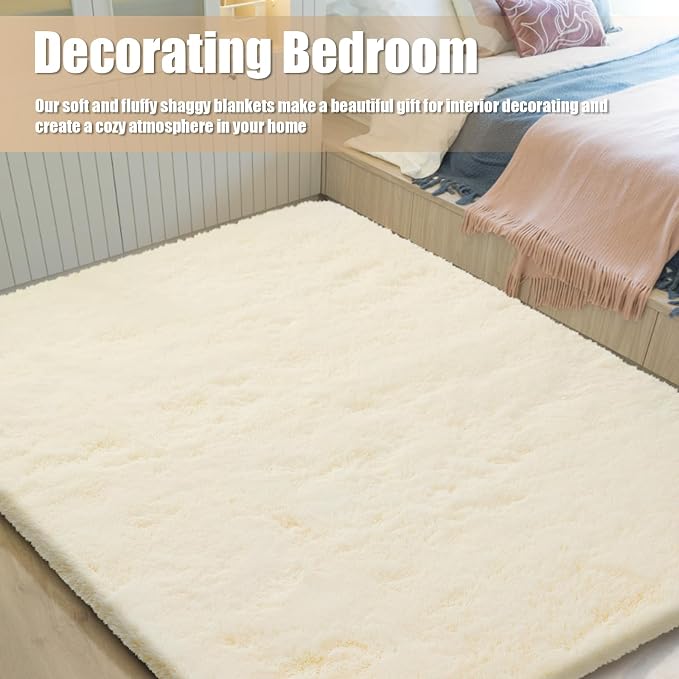 8x10 Fluffy Area Rugs for Living Room, Shag Area Rug for Bedroom, Ivory Soft - Image 9