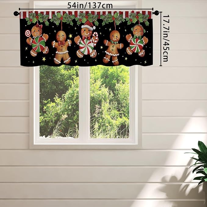 Christmas Kitchen Curtains Gingerbread Man Windows Valances Rod Pocket Curtain - Image 3