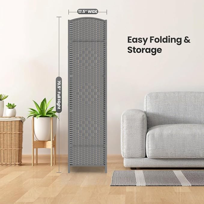 Folding Room Divider, Weave Fiber Privacy Screen, Extra Wide Room Screen - Image 7