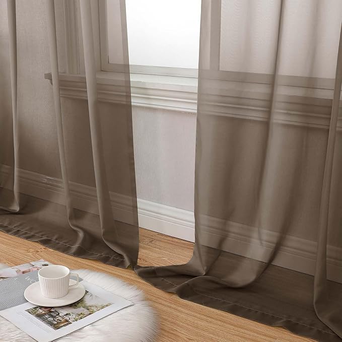 Chocolate Sheer Curtain for Bedroom Living Room 72 Inches Long 2 Panels Set - Image 8